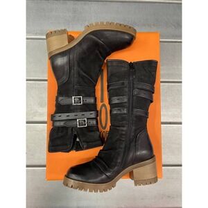 Miz Mooz Meara Riding Boots Womens 36 US 6 Black Leather Size Zip Leather Straps